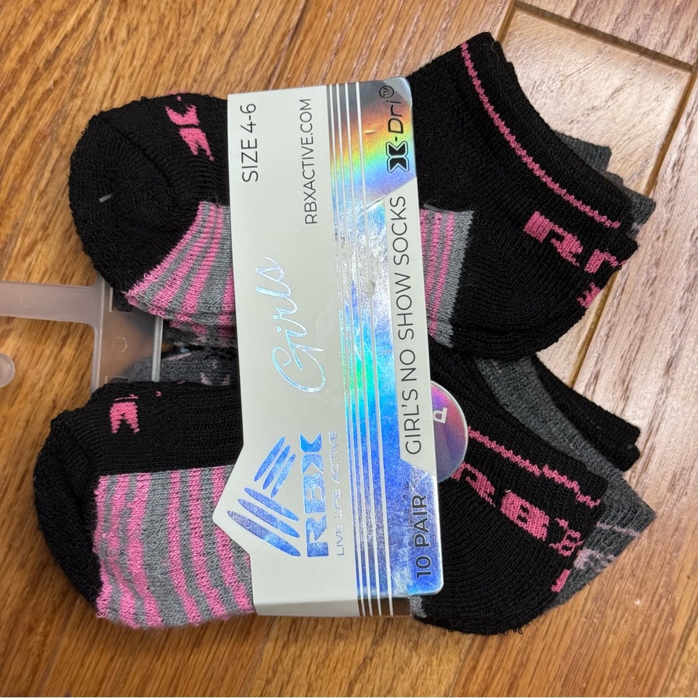 RBX Girl's No Show Socks - Black, Pink, and Gray